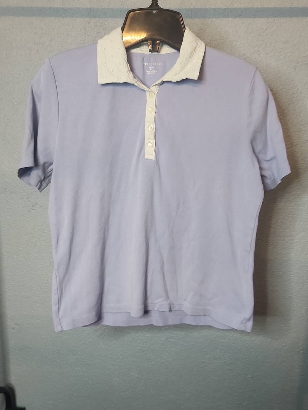 Appleseed's Lavender Short-Sleeve Polo with White Eyelet Collar
